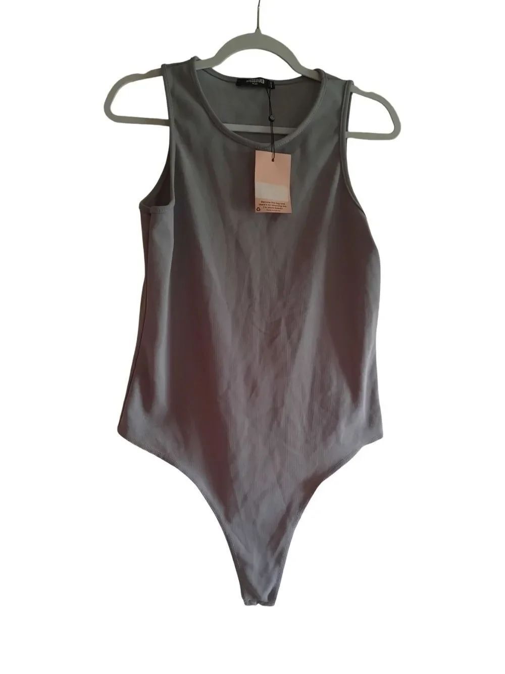 Missguided Plus Ribbed Sleeveless Bodysuit in Light Gray